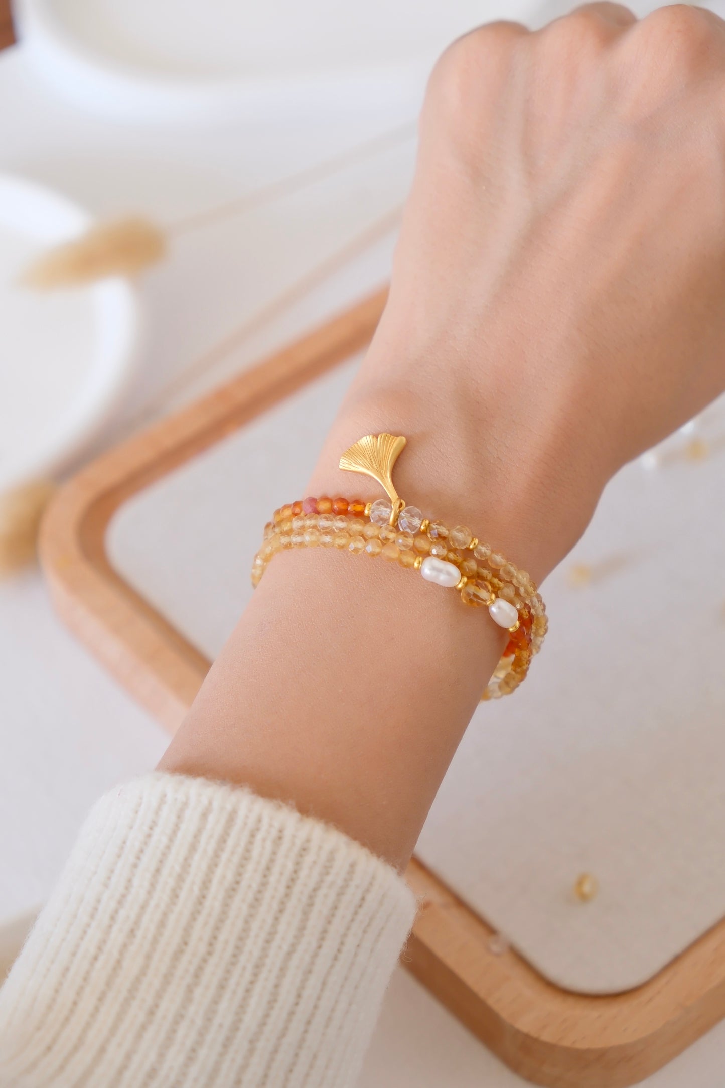 Citrine Golden Ginkgo Short Necklace – Autumn Radiance