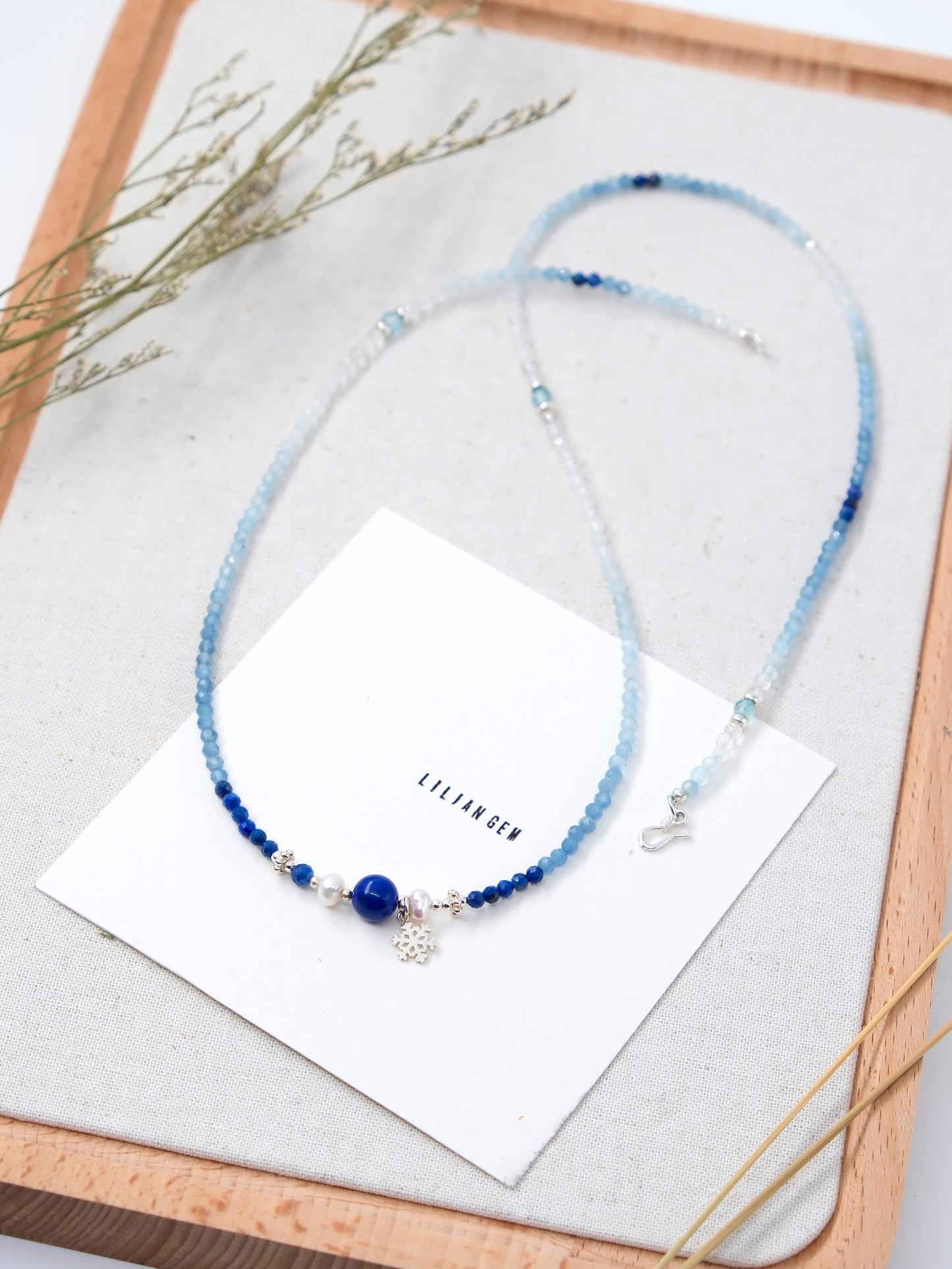 Frozen-Inspired Blue White Crystal Long Necklace – Icy Elegance