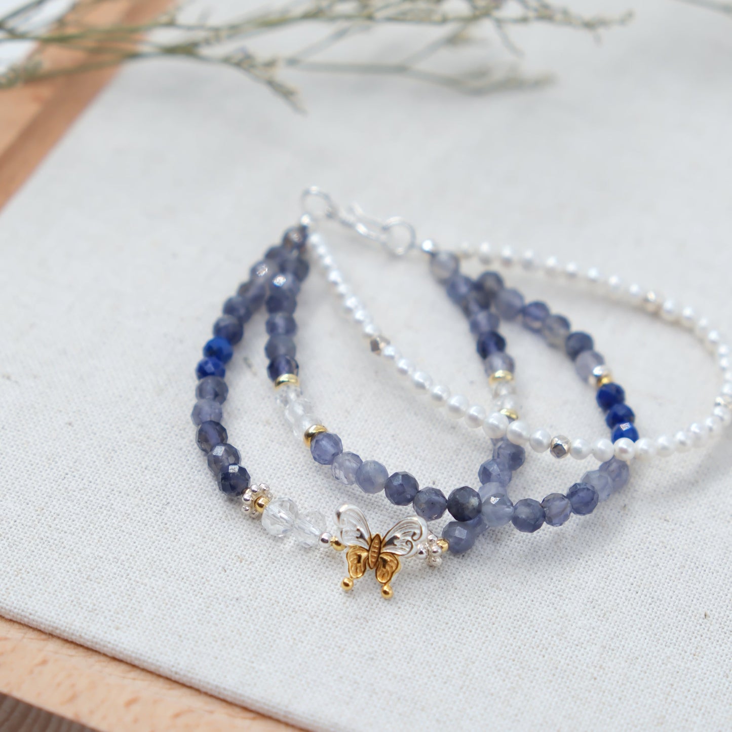 Lapis Lazuli Butterfly Bracelet – Triple-Layer Elegance