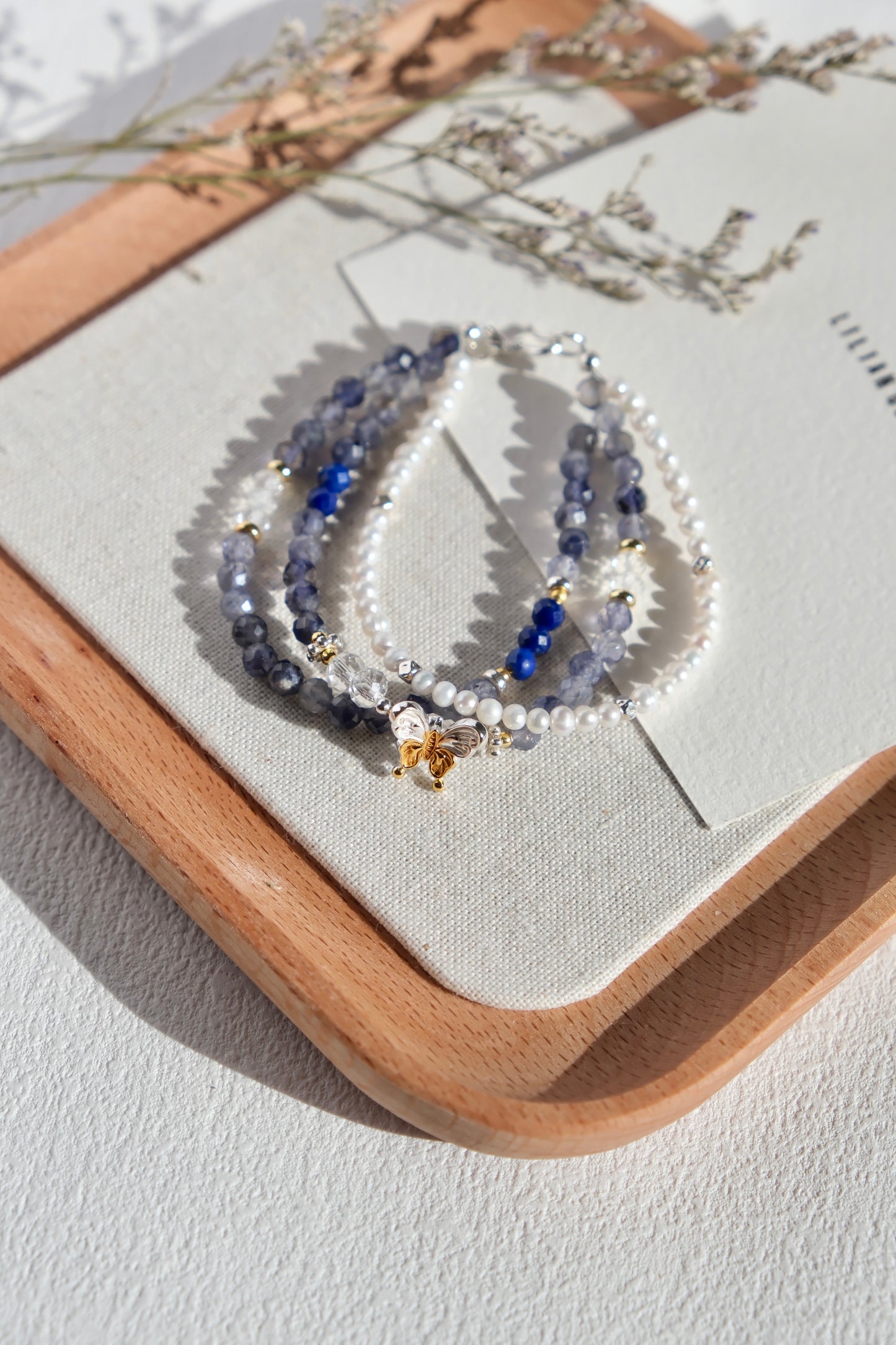 Lapis Lazuli Butterfly Bracelet – Triple-Layer Elegance
