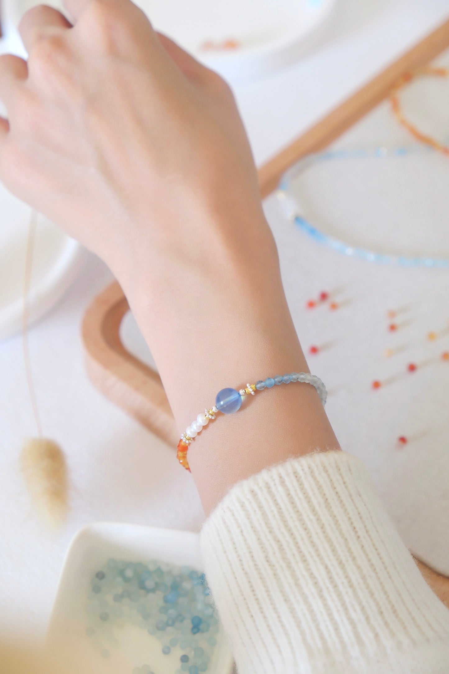 Dunhuang Harmony Crystal Bracelet – Blue (Calm & Clarity), Orange (Creativity & Joy), Clear (Balance & Healing)