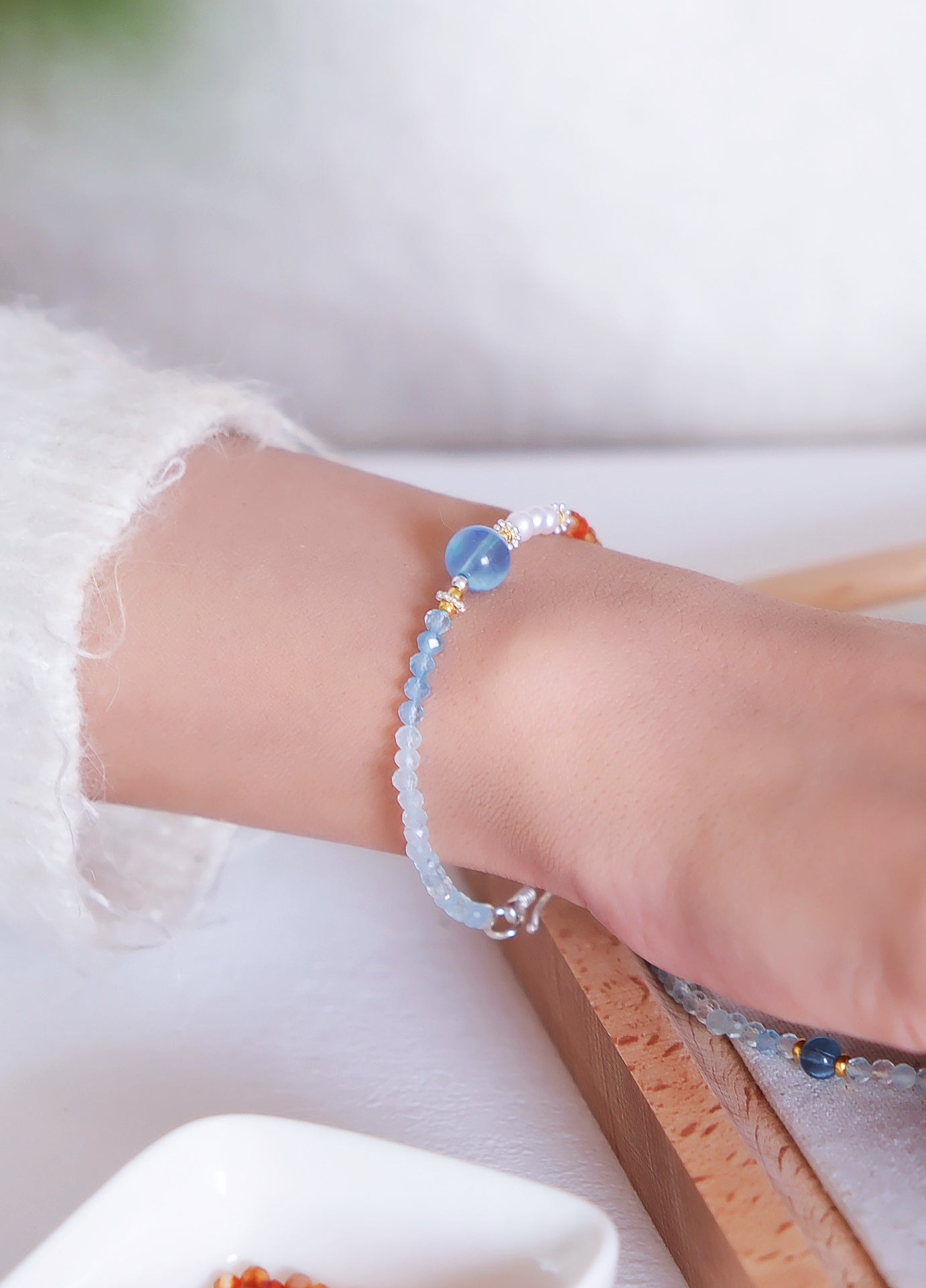 Dunhuang Harmony Crystal Bracelet – Blue (Calm & Clarity), Orange (Creativity & Joy), Clear (Balance & Healing)