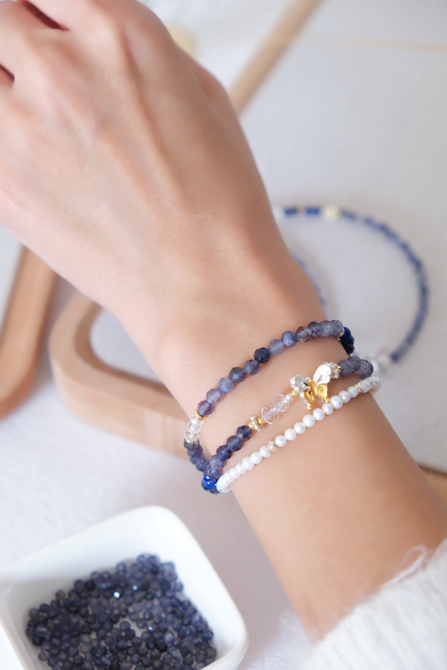 Lapis Lazuli Butterfly Bracelet – Triple-Layer Elegance