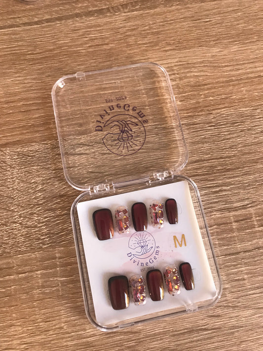 Black Velvet & Wine Cat Eye Nails