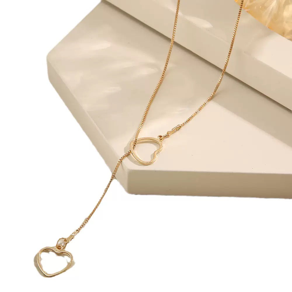 Trendy Two hearts Y Necklace