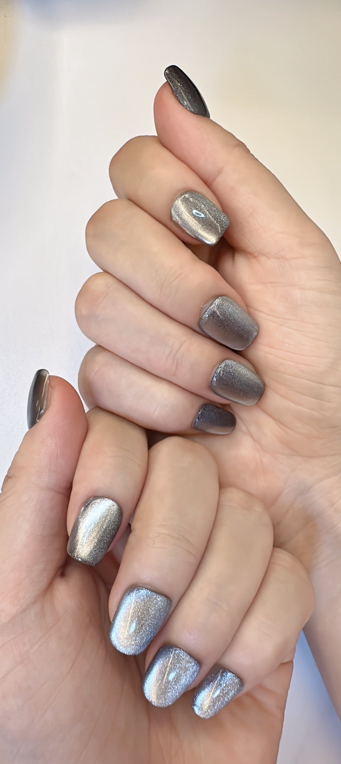 Press On Nails Reusable Handmade CatEye Sparkle Manicure Glitter Effect Custom Nail Medium Coffin Black 10Pics With Professional Nail Kit