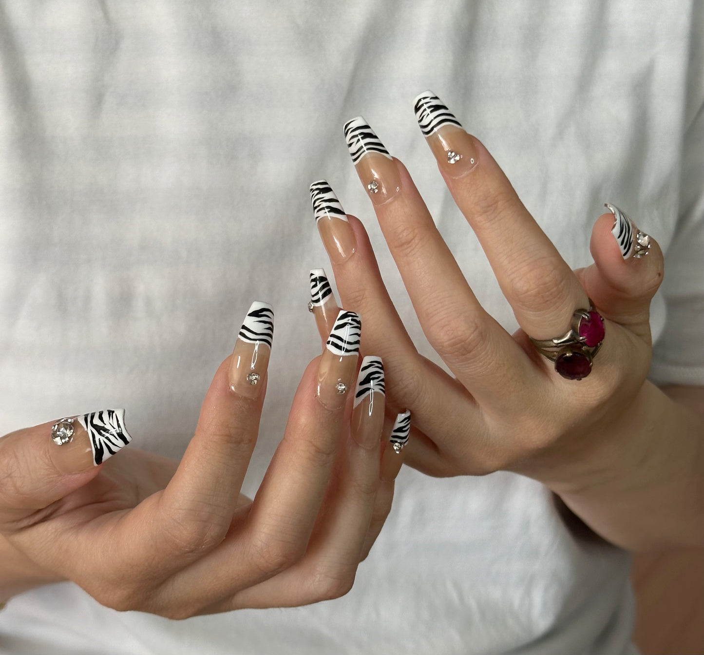 Zebra Print French Handmade Press-On Nails | Classic French Design with a Wild Elegance