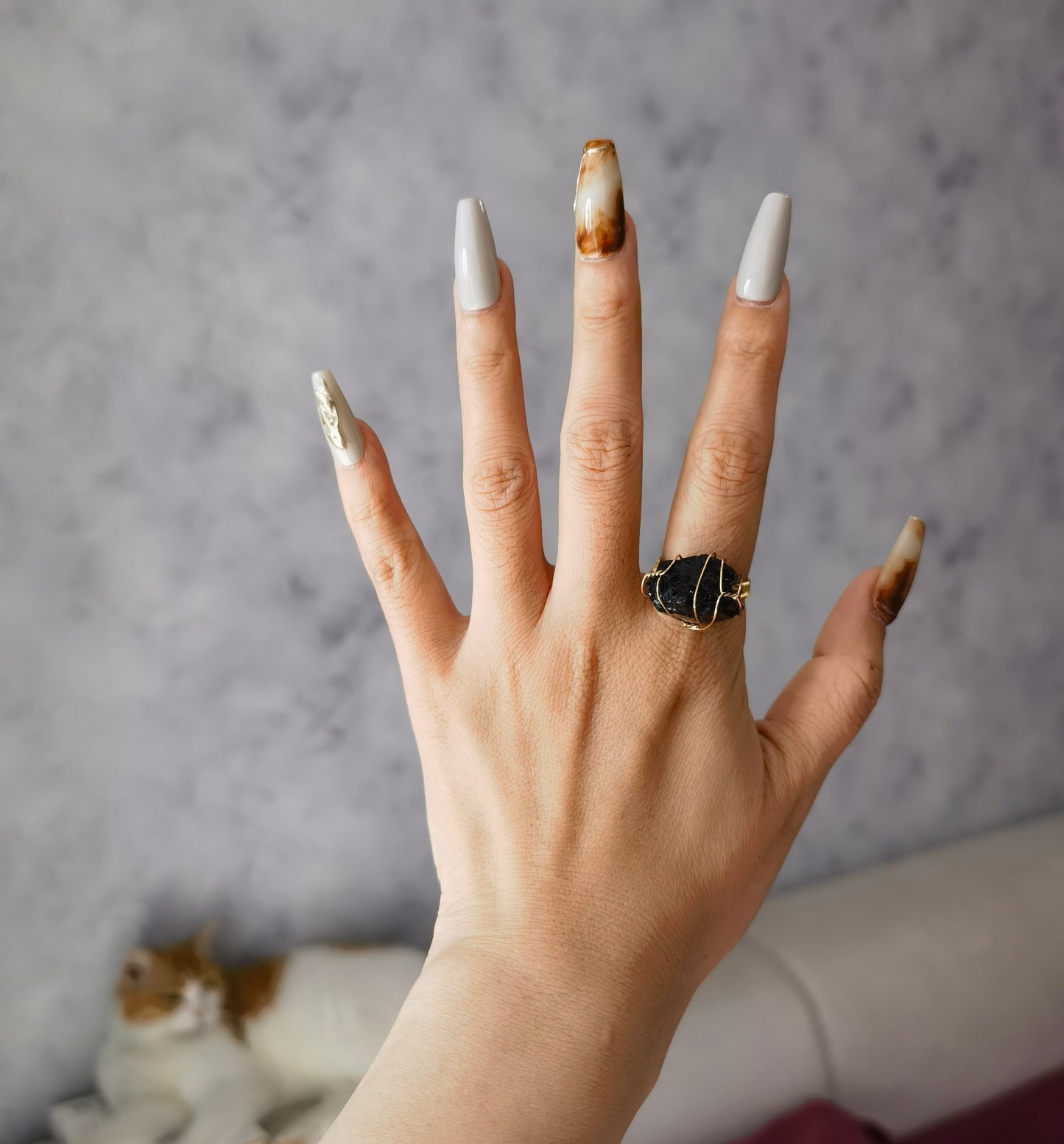 Amber Fade Mid-Trapezoid Press-On Nails | Handcrafted Warmth for Autumn