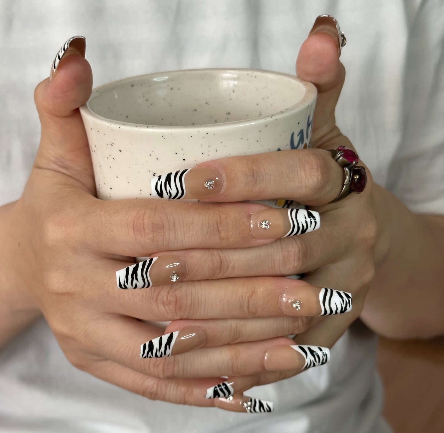 Zebra Print French Handmade Press-On Nails | Classic French Design with a Wild Elegance