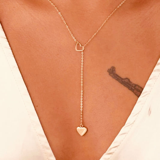 Trendy Two hearts Y Necklace