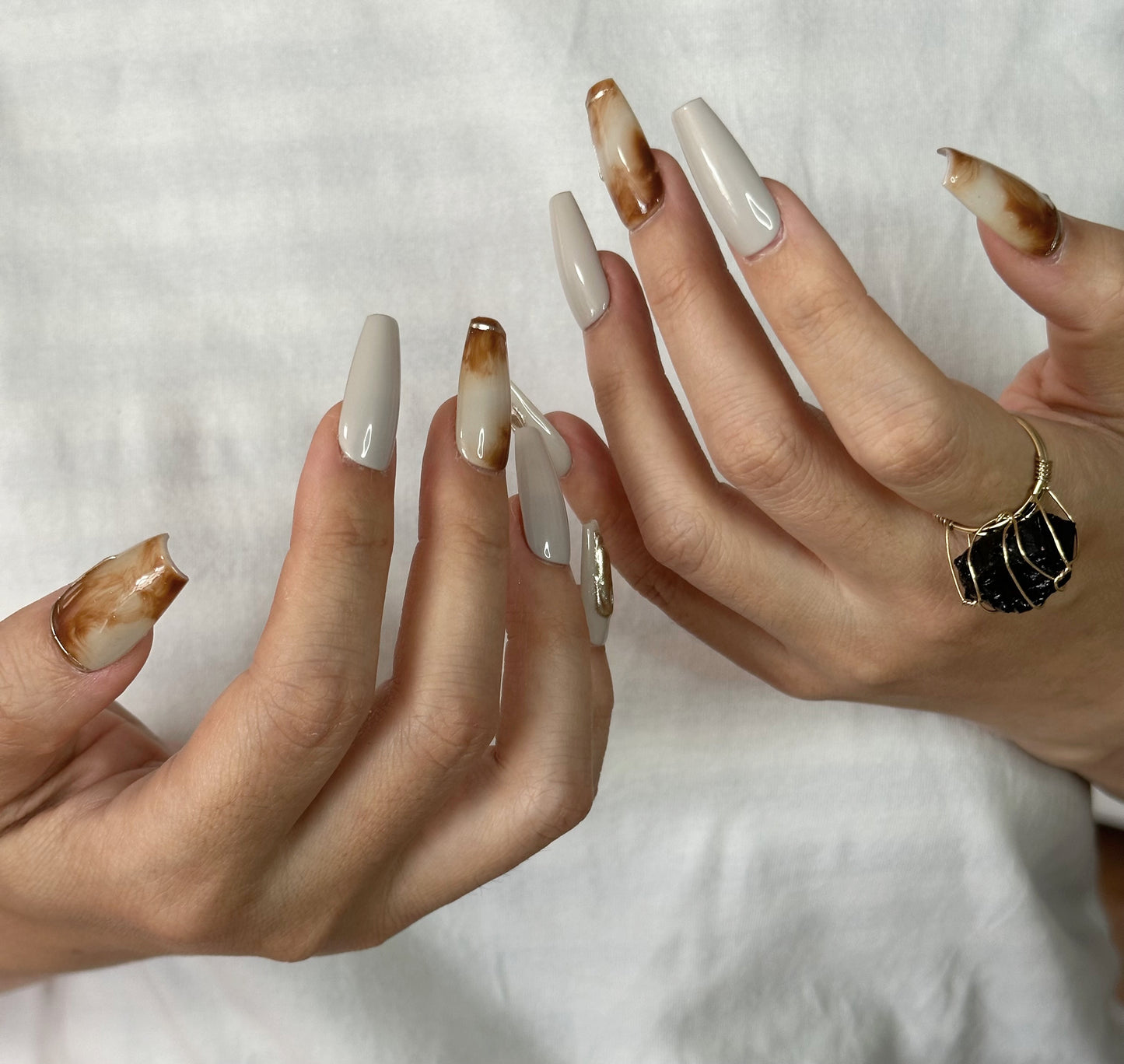 Amber Fade Mid-Trapezoid Press-On Nails | Handcrafted Warmth for Autumn