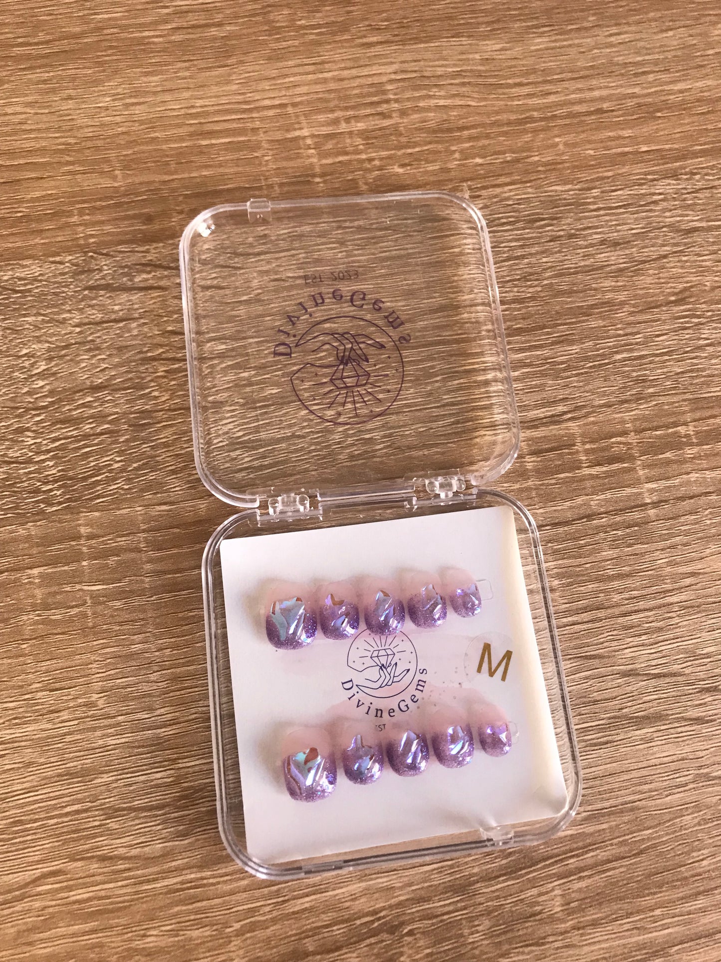 Purple Heart Glitter Short Nails