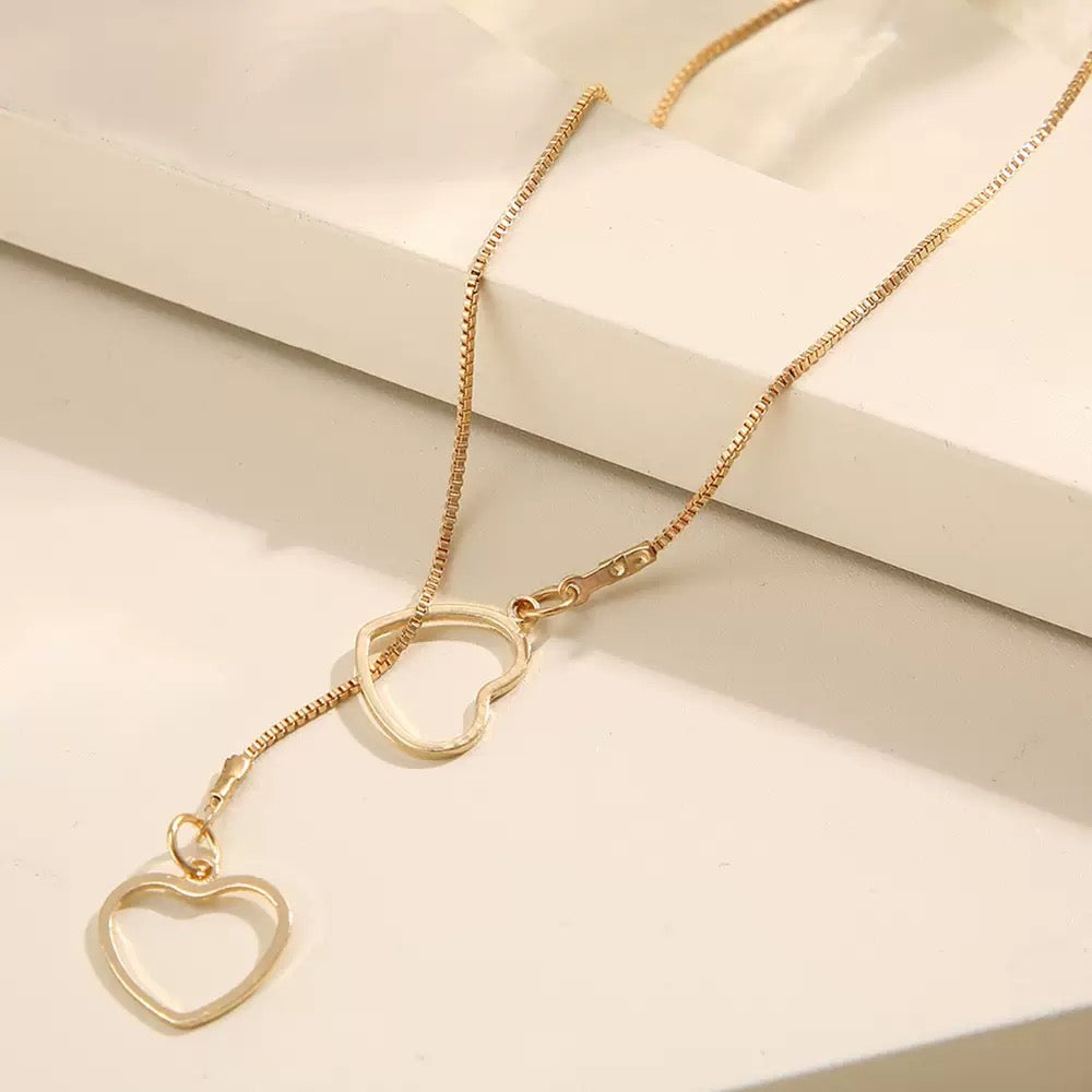 Trendy Two hearts Y Necklace
