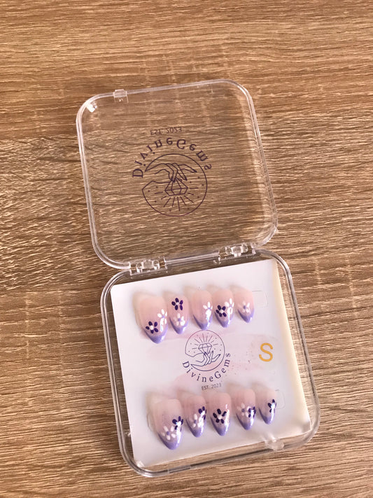 Lavender Floral Almond Nails