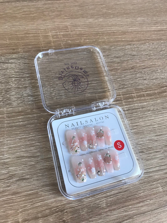 Nude Diamond Christmas Tree& Snowflake Long Nails
