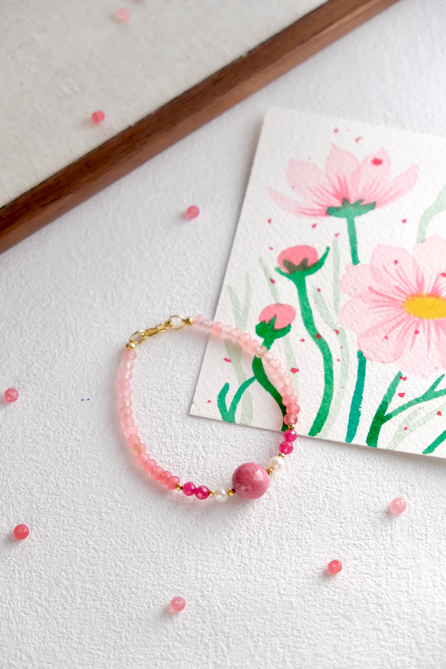 Bracelet dégradé de quartz rose – Fleur de printemps