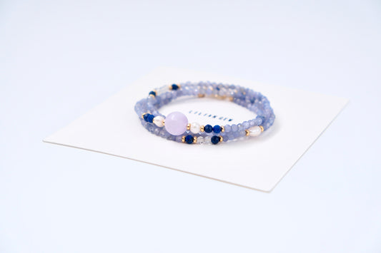 Collier long en tanzanite et perles de cristal bleu – Élégance océanique