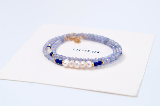 Bracelet Tanzanite et Perles de Cristal Bleu – Oceanic Harmony