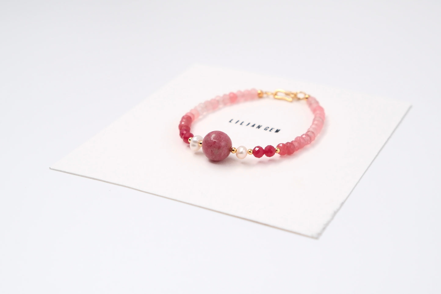 Bracelet dégradé de quartz rose – Fleur de printemps