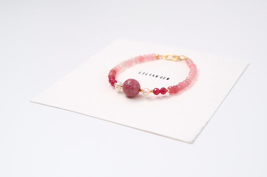 Bracelet dégradé de quartz rose – Fleur de printemps