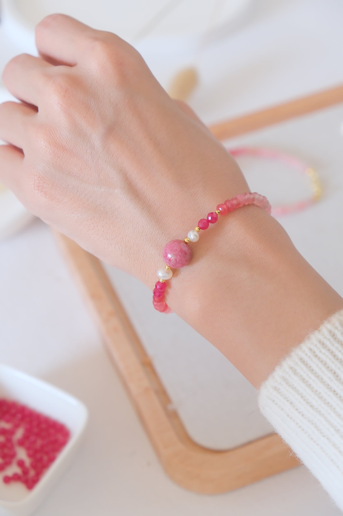 Bracelet dégradé de quartz rose – Fleur de printemps