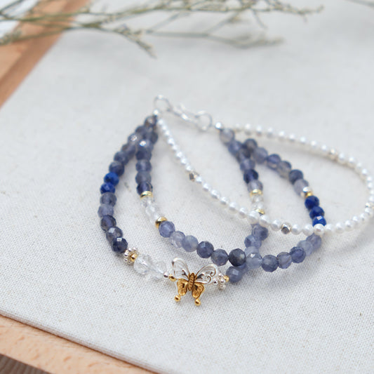 Bracelet Papillon en Lapis-Lazuli – Élégance Triple