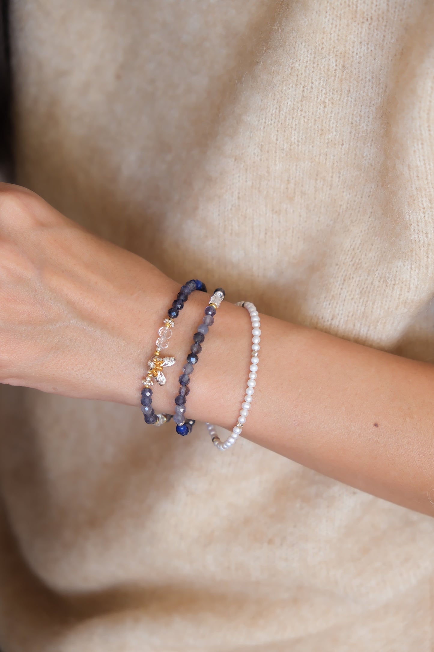 Bracelet Papillon en Lapis-Lazuli – Élégance Triple