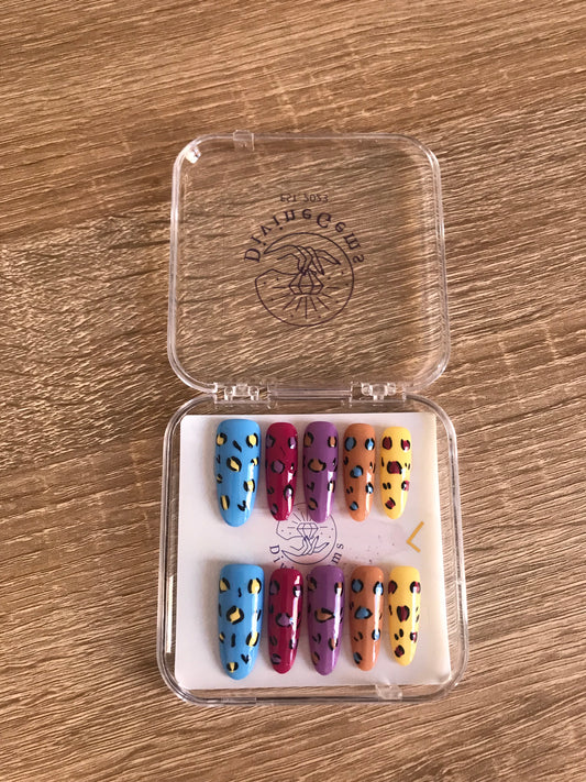 Neon Leopard Stiletto Nails