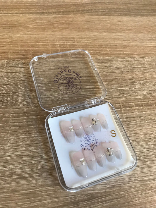 Crystal Nude French Almond Nails