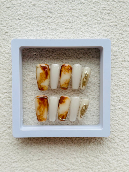 Amber Fade Mid-Trapezoid Press-On Nails | Handcrafted Warmth for Autumn