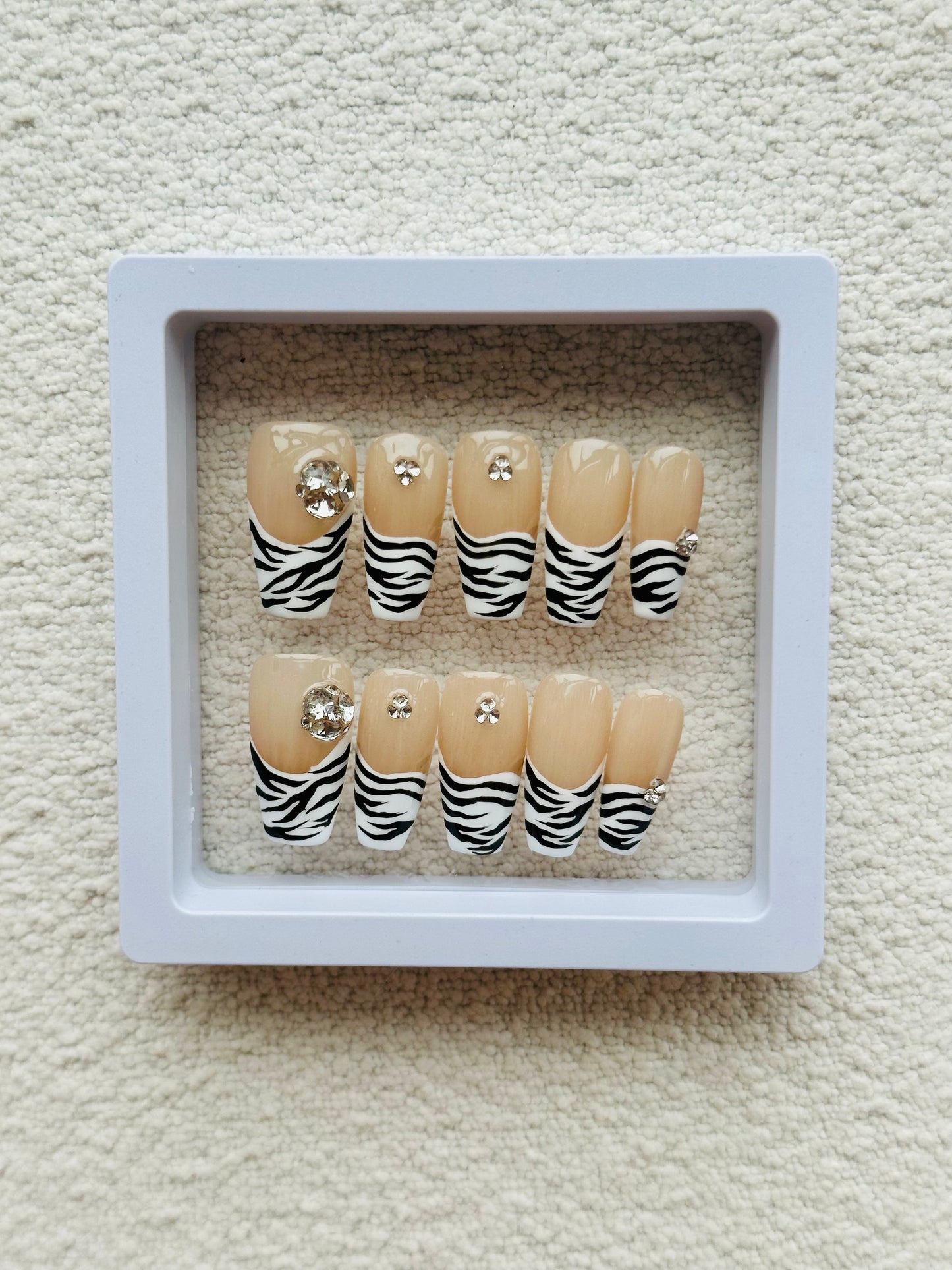 Zebra Print French Handmade Press-On Nails | Classic French Design with a Wild Elegance