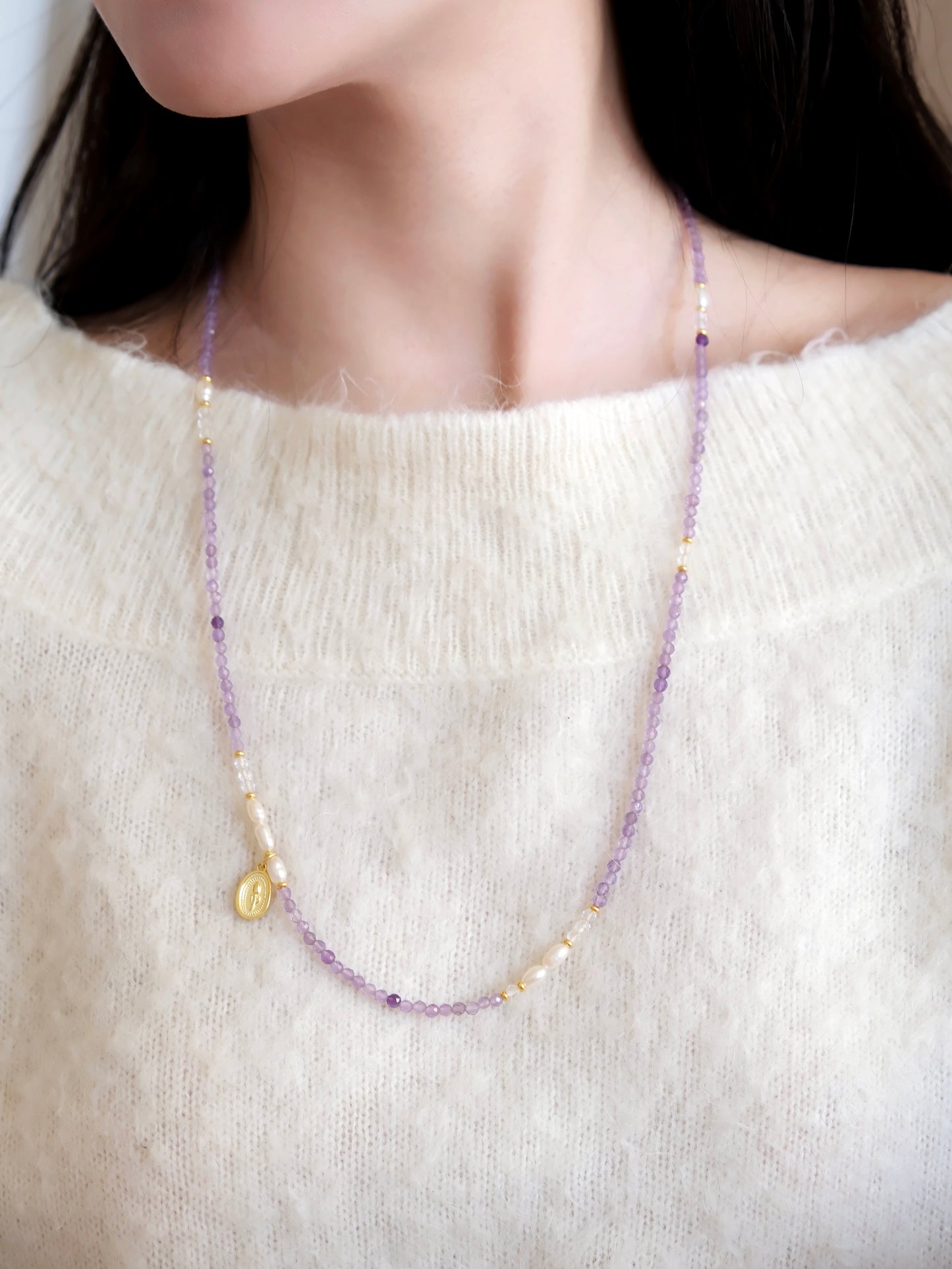 Collier long tulipe lavande améthyste – L'élégance en fleurs