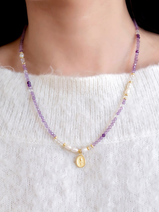 Collier court tulipe lavande améthyste – Élégance intemporelle